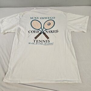 Vintage 90s Coed Naked Sportswear Tshirt Size XL Tennis Parody SUNY Oswego